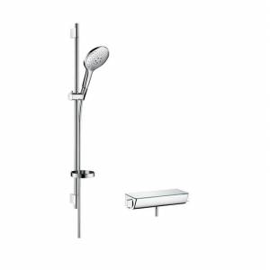 Смеситель-термостат с душевым гарнитуром Hansgrohe Ecostat Raindance Select S 150 3jet на штанге, 900 мм