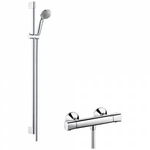 Смеситель-термостат с душевым гарнитуром Hansgrohe Ecostat Universal Combi/Crometta Vario 85, на штанге, 900 мм