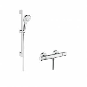 Смеситель-термостат с душевым гарнитуром Hansgrohe Croma Select E Vario Combi, на штанге, 650 мм
