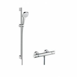 Смеситель-термостат с душевым гарнитуром Hansgrohe Croma Select E Vario Combi, на штанге, 900 мм