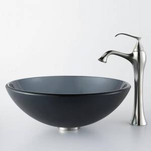 Kraus Раковина - чаша Frosted Black стеклянная, на столешницу