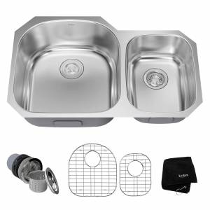Мойка кухонная двойная с сеткой и донным фильтром Kraus Premier 