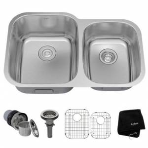 Мойка кухонная двойная с сеткой и донным фильтром Kraus Premier 