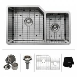 Мойка кухонная двойная нижнего монтажа с сетками и полотенцем Kraus Precision